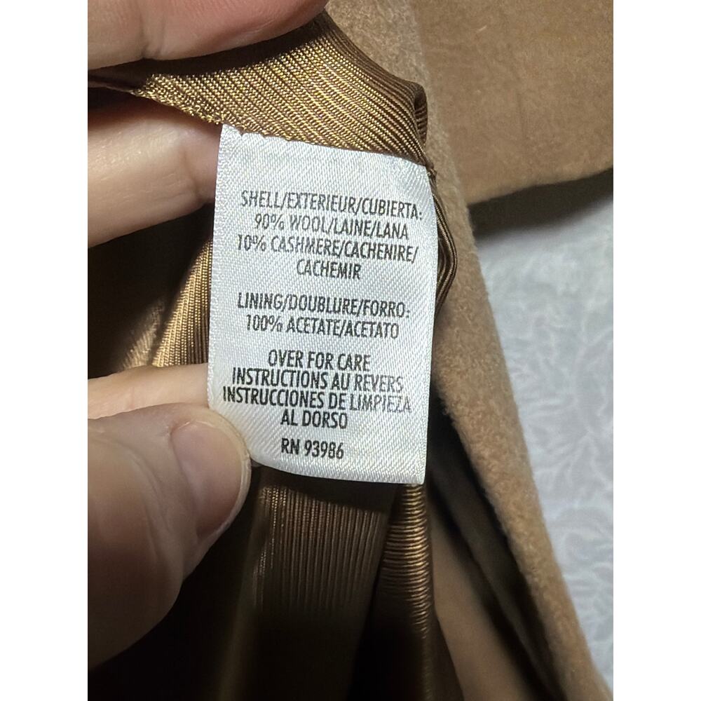 Petite Sophisticate Pea Coat Medium Camel Tan Wool Cashmere Lined Double Breaste - Picture 7 of 11